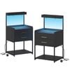 Advwin Bedside Table Set Of 2 With Charging Station And Led Lights 2 Drawers And Open Storage Shelves Black