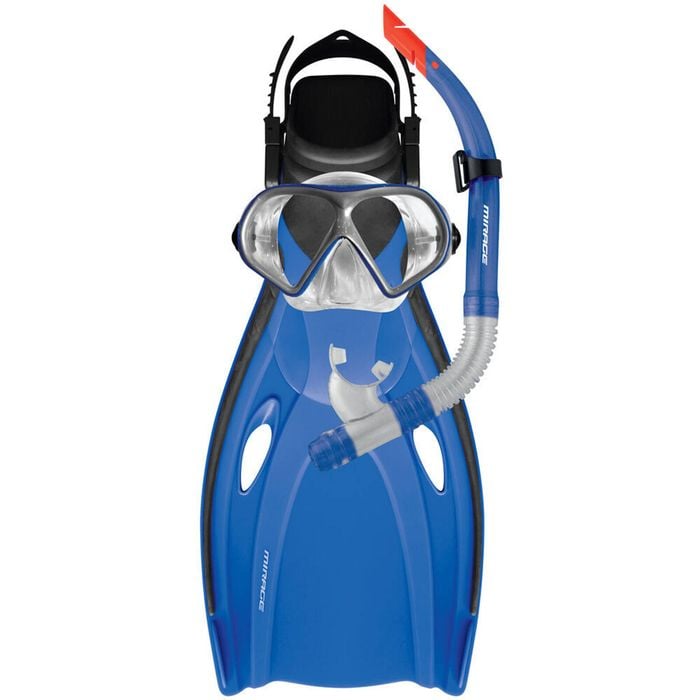 4pc Mirage Mission Silicone Snorkelling Mask/Snorkel/Fins Set S/M Blue