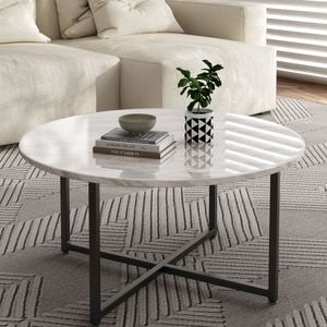 Round Coffee Table with Black X-Base
