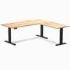 Desky L-shape Sit To Stand Natural Timber Rubberwood Desk 1800x750x1750x600mm Matte Black Leg