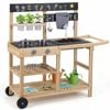 Costway Mud Kitchen w/Wheels Outdoor Fir Wood Play Kitchen