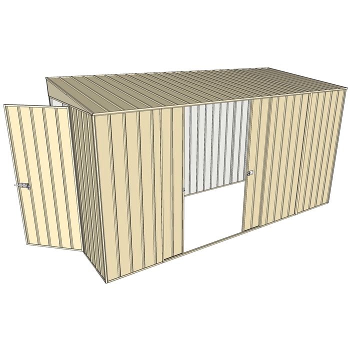 Build-a-Shed 1.5 x 3.7 x 2m Double Sliding Side Door Skillion Shed - Cream