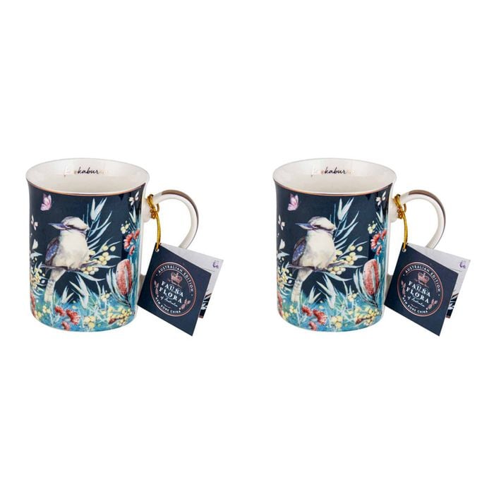 2PK Australian Flora Kookaburra 360ml Coffee Mug New Bone China