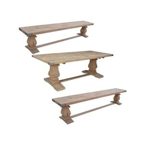 Gloriosa 3pc Dining Set 230cm Table 2 Bench Chair Solid Mango Wood - Honey Wash