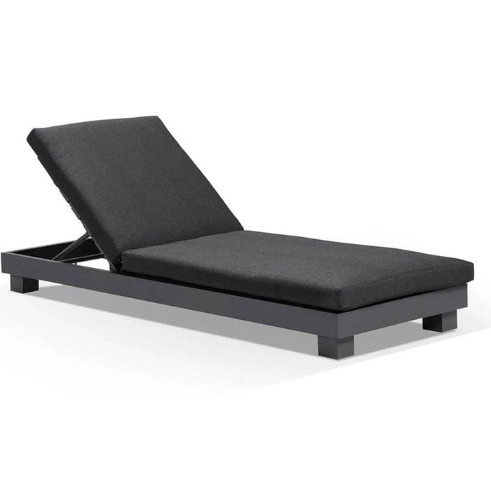 Santorini Aluminium Outdoor Sun Lounge Charcoal & Denim Grey Cushions