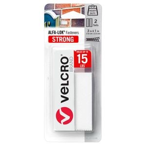VELCRO Brand 76 x 25mm White ALFA-LOK® Fasteners Strips - 2 Pack