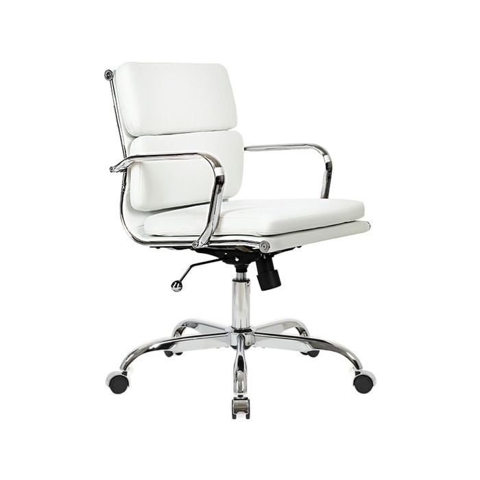 Furb Office Chair Executive Mid Back Silver Frame White Pu Leather