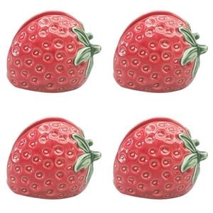 4PK Urban Ceramic Strawberry Table Napkin Storage Holder 10x8cm Red