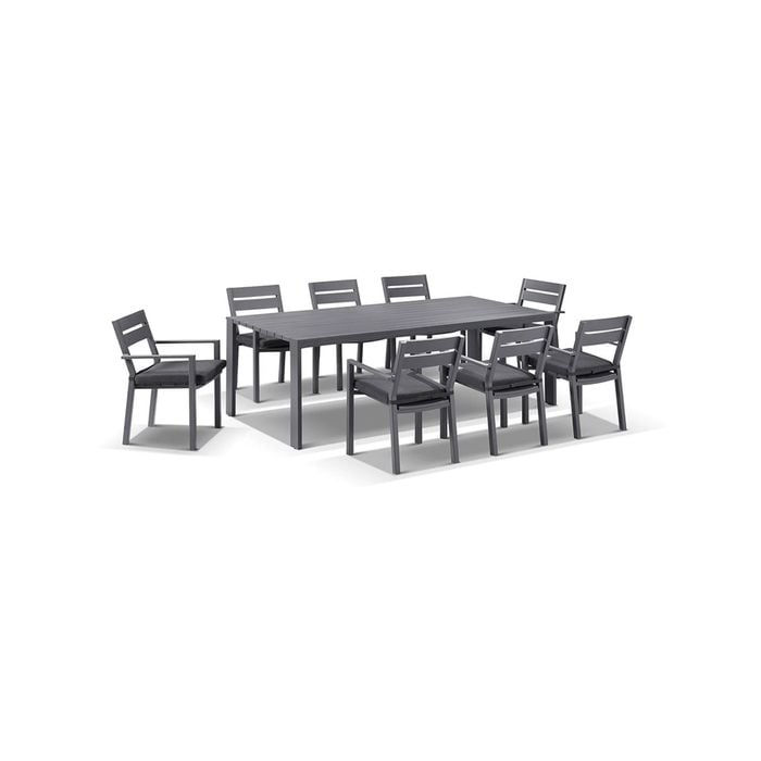 Outdoor Capri 8 Seater Aluminium Dining Setting - Charcoal with Denim