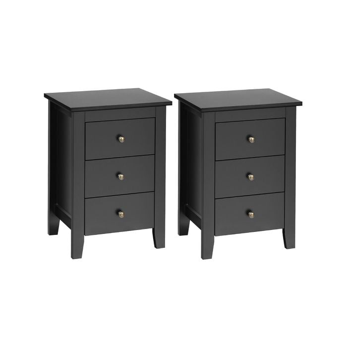 Costway 2x Bedside Tables Wood Black