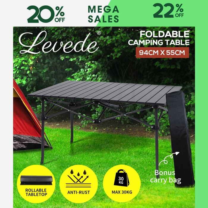 Levede Folding Camping Table Aluminium Black - Bunnings Australia