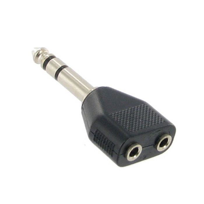 6.35mm 1/4-Inch Stereo Male Plug to 2x 3.5mm Stereo Female Sockets Audio Adaptor