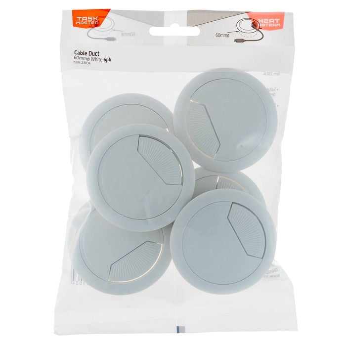 Taskmaster 60mm White Cable Duct - 6 Pack