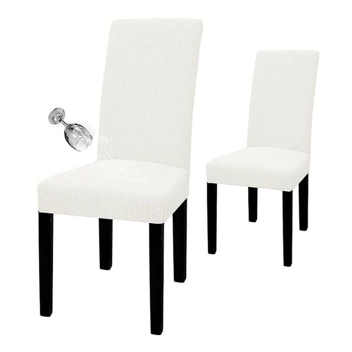 Catzon 2 Pcs Dining Chair Covers Waterproof Stretch-Ivory White