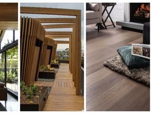 collage of a timber deck, timber flooring