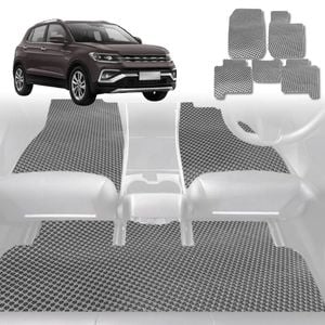 6D Diamond Car Floor Mats for VolksWagen T-Cross 2020-Current-Full Set-Grey-Outback GT