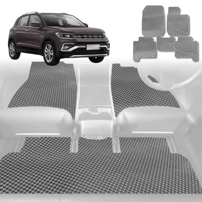 6D Diamond Car Floor Mats for VolksWagen T-Cross 2020-Current-Full Set-Grey-Outback GT