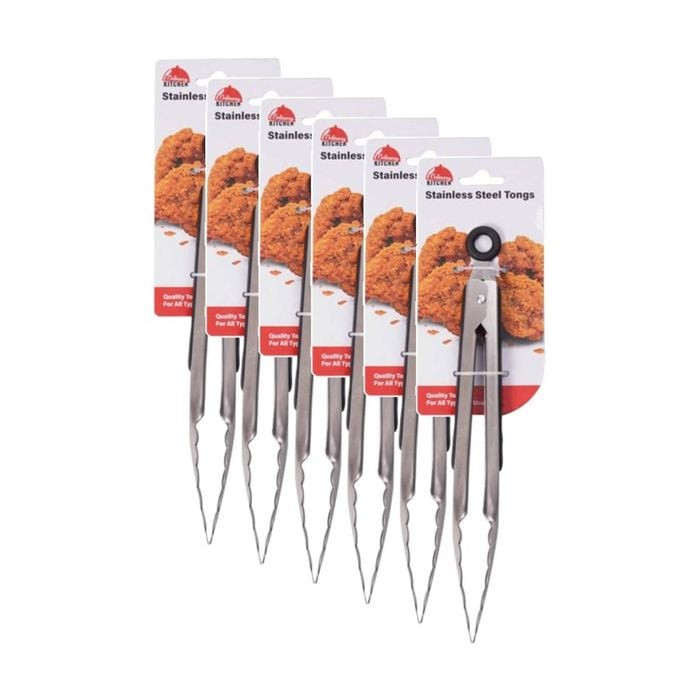 6PK Culinary Kitchen Stainless Steel Tongs W/ Silicone Grip Cooking Utensil 23cm