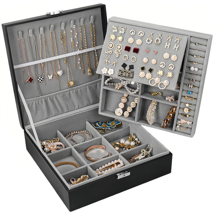Catzon 2 Layer Jewelry Box Large Jewelry Organizer Storage Case