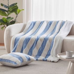 Dreamaker Denver Carved Stripe Faux Fur Throw Sky 130x170cm