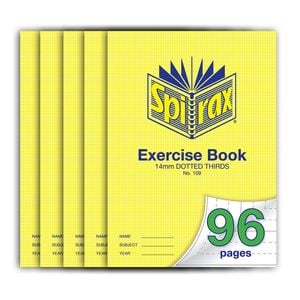 5x Spirax 70gsm 96 Pages A4 14mm Dotted Third No.109 Exercise Book/notebook