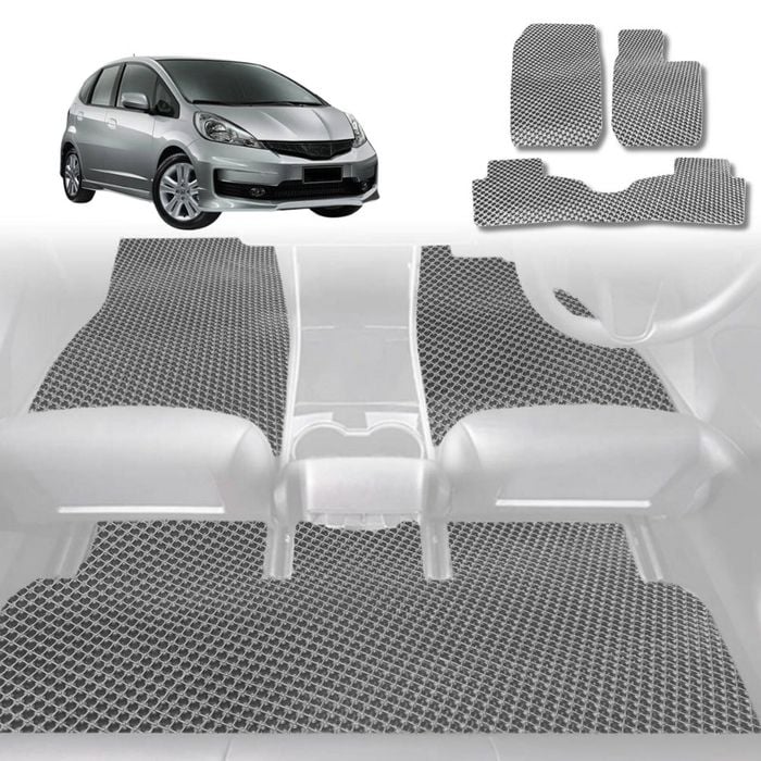 6D Diamond Car Floor Mats for Honda Jazz 2008-2014-Full Set-Grey-Outback GT