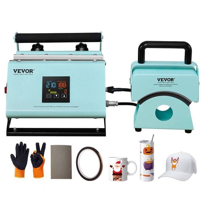 VEVOR 2 in 1 Tumbler and Hat Heat Press Machine Green 11-30oz Temperature Time Control