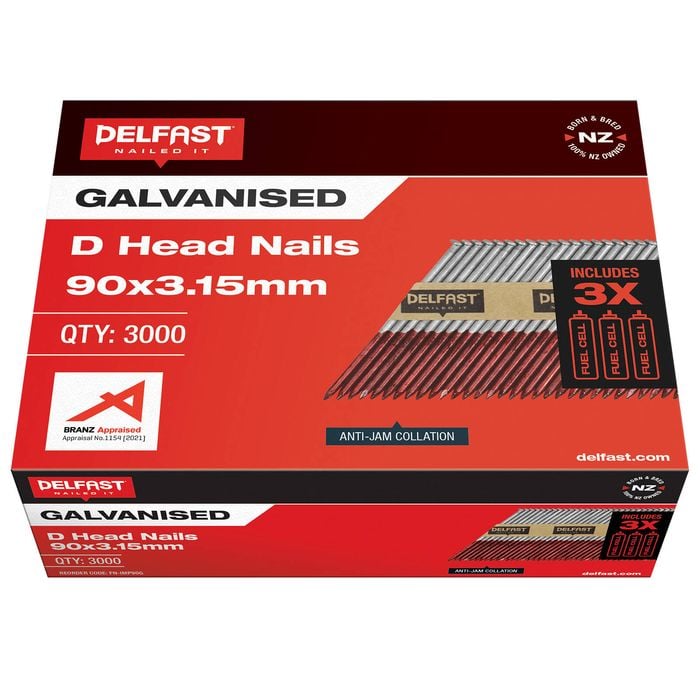 Delfast 90x3.15mm D-Head Nails Galvanised w/ Fuel Cells 3000pk