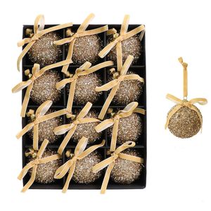 Catzon 12 Pcs Shiny Christmas Ball Ornaments 8CM with Bow for Holiday Wedding Decor-Gold