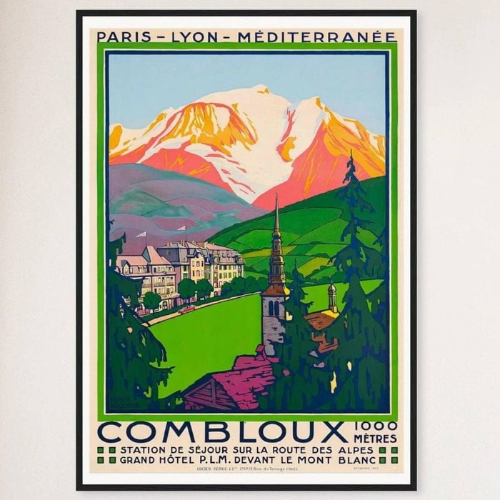 Galrie Combloux France Vintage Ski Art Poster - Charming Travel Décor Wall Art, Black Frame, A0 84 x 119cm (33 x 47inch)