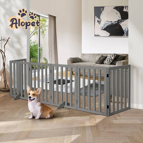Alopet Wooden Pet Gate Dog Fence 284x60.5cm 6 Panels Safety Stair Barrier Security Door Bunnings Australia