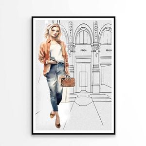 Stylish Brown Girl with Fashion Store   Print 100% Australian Made 60 x 90cm   (Poster)