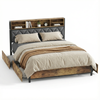 Advwin Bed Frame Queen Size with 4 Storage Drawers and Charging Station