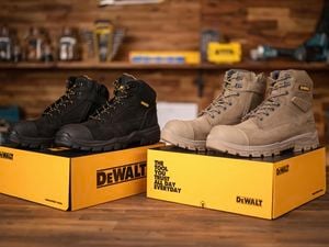 black and cream DeWALT work boots