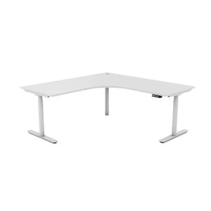 Olg Agile Motion Plus Round Leg White Frame White Top Corner Height Adjustable Desk Right Return L1800mm X W1800mm