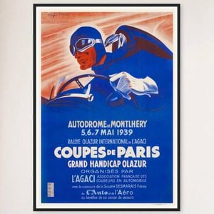 Galrie Autodrome Montlhery 1939 Vintage Racing Poster-Celebrate Historic Automobile Rally, Black Frame,A0 84 x 119cm (33x47inch)