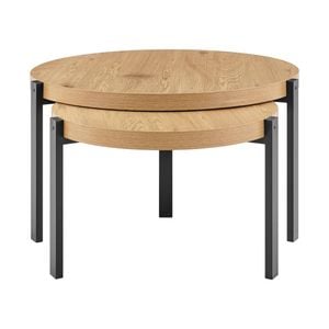 Design Square Tiern Set Of 2 Wooden Round Tea Coffee Table Oak