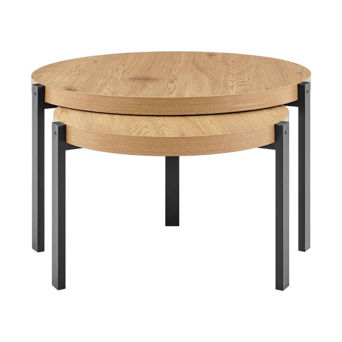Design Square Tiern Set Of 2 Wooden Round Tea Coffee Table Oak
