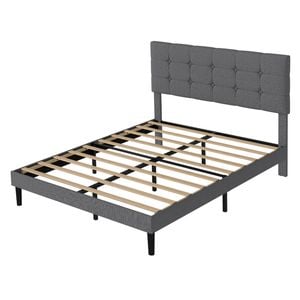 Levede Double Upholstered Bed Frame with Tufted Headboard   - Dark Grey