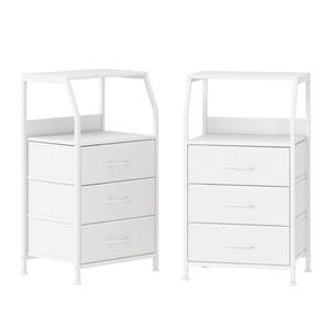 Advwin Bedside Table Set of 2 with 3 Fabric Drawer Storage Shelf White