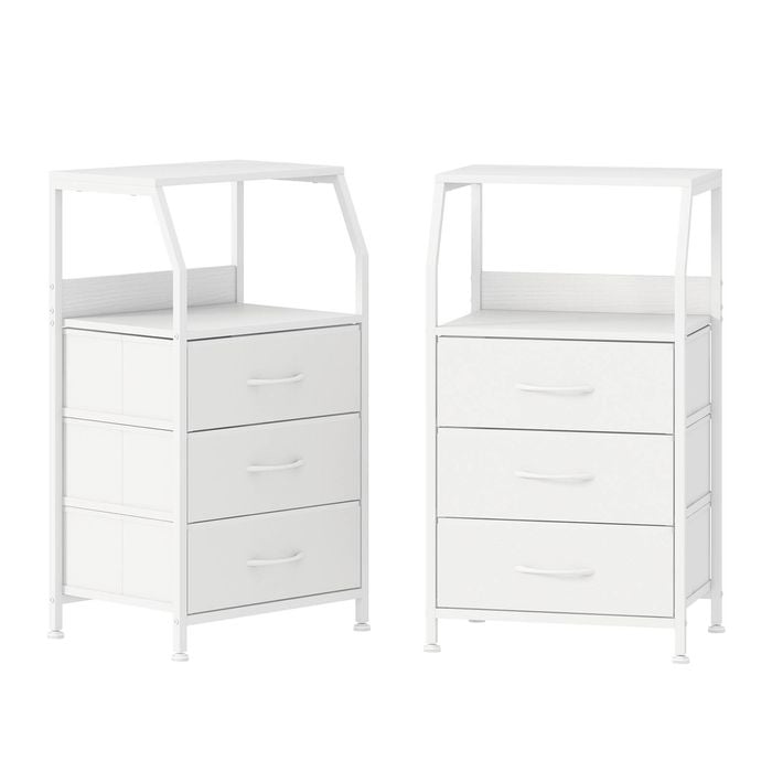 Advwin Bedside Table Set of 2 with 3 Fabric Drawer Storage Shelf White