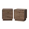 Oikiture 2pc Bedside Table 2 Drawers Nightstand Round Corner Storage Walnut