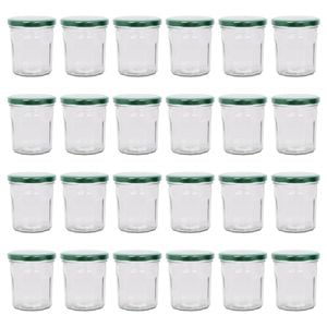 Argon Tableware Glass Jam Jars with Green Lids - 250ml - Pack of 24