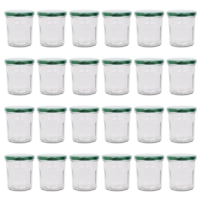 Argon Tableware Glass Jam Jars with Green Lids - 250ml - Pack of 24