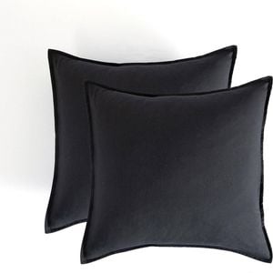 Twin Pack CleverPolly Vintage Washed Microfibre European Pillowcase  65 x 65cm - Black