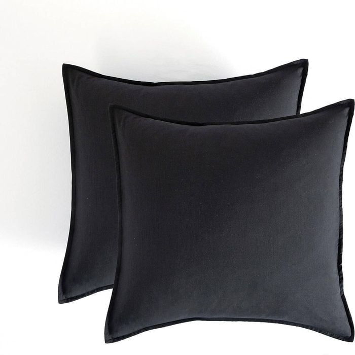 Twin Pack CleverPolly Vintage Washed Microfibre European Pillowcase  65 x 65cm - Black