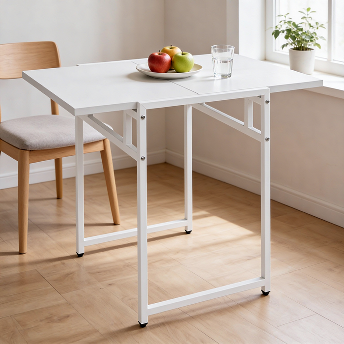 Ufuriture Foldable Drop Leaf Dining Table Small Compact Office Desk Coffee Table Side Table White