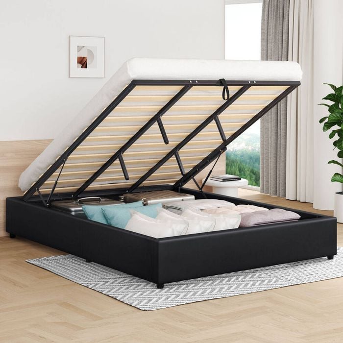 Alfordson Bed Frame King Gas Lift Storage Base Black