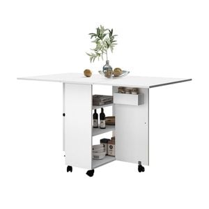 Luxsuite Wooden Folding Dining Table with Shelves Wheels