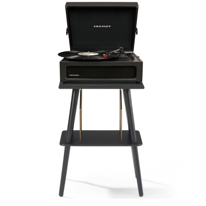 Crosley Voyager Bluetooth Portable Turntable + Entertainment Stand Bundle - Black